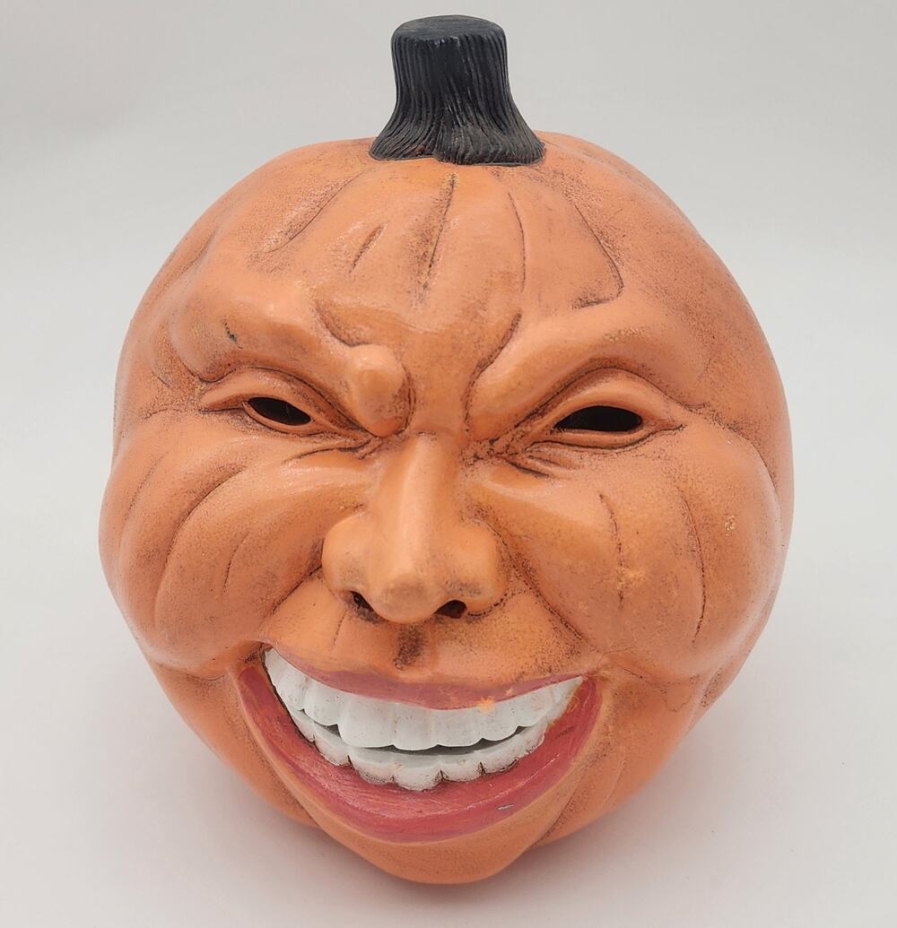 Vintage Ceramic Pumpkin with Teeth Scary Halloween Blow Mold Handmade 8"